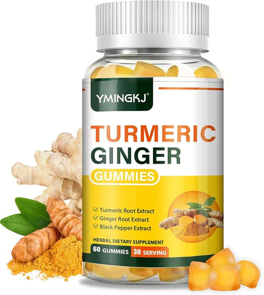 Turmeric Ginger Gummies with Black Pepper, 500 mg Turmeric Curcumin Supplement for Immune Support, Healthy Skin, and Mobility 60 Count Non-GMO Gluten-Free
