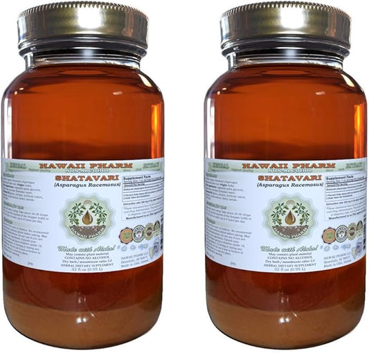 Hawaii Pharm Shatavari Alcohol-Free Liquid Extract, Shatavari (Asparagus Racemosus) Root Glycerite Natural Herbal Supplement, USA 2x32 fl.oz