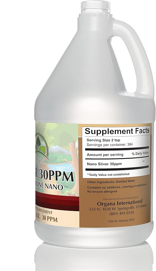 Organa Crystalline Nano Colloidal Silver - Ultra Pure Silver Liquid for Immune Support - Ultimate Bio Active Supplement Solution - Plata Coloidal - 1 Gallon (128 Ounces) - 30 PPM