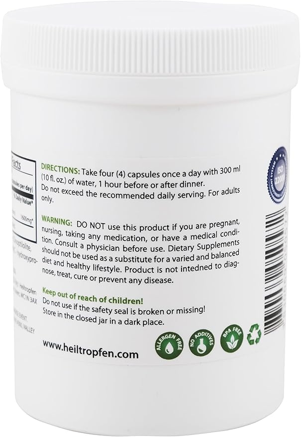 Zeolite 240 Capsules | Detox | Clinoptilolite | 3X Activated | Natural Mineral Dust Less-Than 2 µm | Heiltropfen®