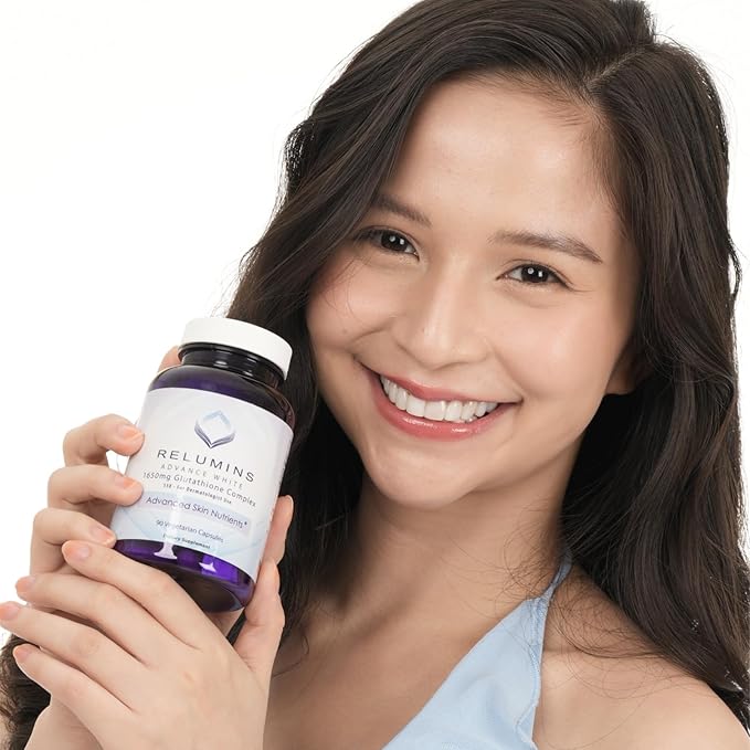 Relumins 1650mg L-Glutathione Complex with Hyaluronic Acid, Alpha Lipoic Acid, Rose HIPS, Vitamin E & Riboflavin – Antioxidant Support, Skin Hydration & Wellness – 90 Veggie Capsules x 5 Bottles