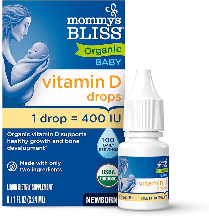 Mommy’s Bliss Organic Vitamin D Drops - Infants and Newborns - Supports Growth and Bone Development - Easy Use - 400 IU Per Drop - 100 Daily Servings