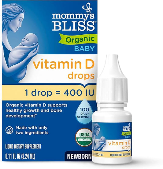 Mommy’s Bliss Organic Vitamin D Drops - Infants and Newborns - Supports Growth and Bone Development - Easy Use - 400 IU Per Drop - 100 Daily Servings