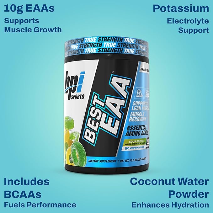 BPI Sports Essential Amino Acids EAA Powder - Pre, Intra & Post Workout Drink - BCAA Powder for Men & Women, EAA + BCAA + Hydration. Advanced Formula with 10g of EAA. (Sour Power)