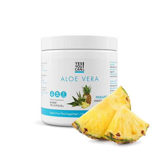 Yes You Can! Organic Aloe Vera Powder Drink Mix - Hydration Booster Infused with Pure Aloe Juice - Delicious Flavors - Made in USA - Antioxidant Rich - Pineapple Flavor - 40 Servings