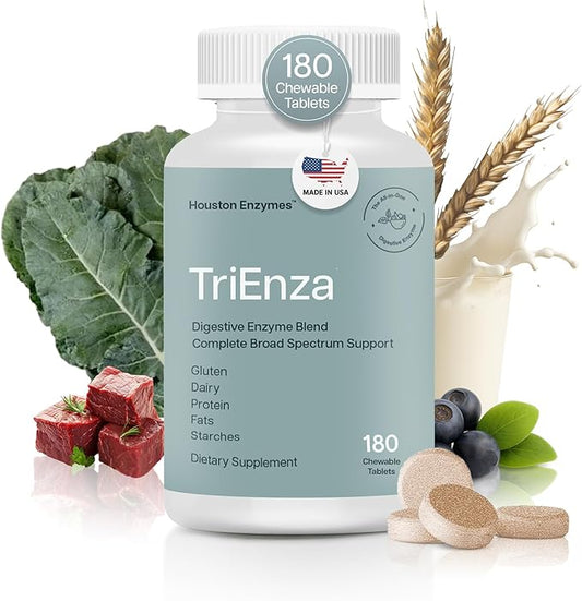 TriEnza - Digestive Enzyme Supplement for Gluten, Casein, Soy, Proteins, Carbohydrates, Fats & Polyphenols - Digestive Enzymes for Women & Men (180 Chewable Tablets)