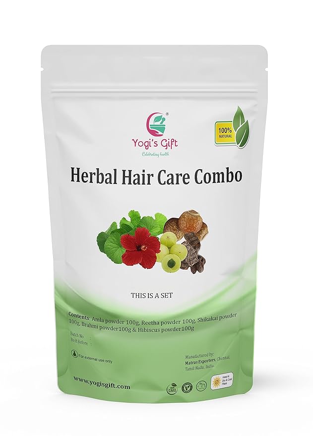 YOGI'S GIFT Celebrating Health Herbal Hair Care Combo Pack (500g/17.65oz) | Hair Mask with Ayurvedic Powders: Amla, Reetha, Shikakai, Brahmi, Hibiscus for Hair Growth