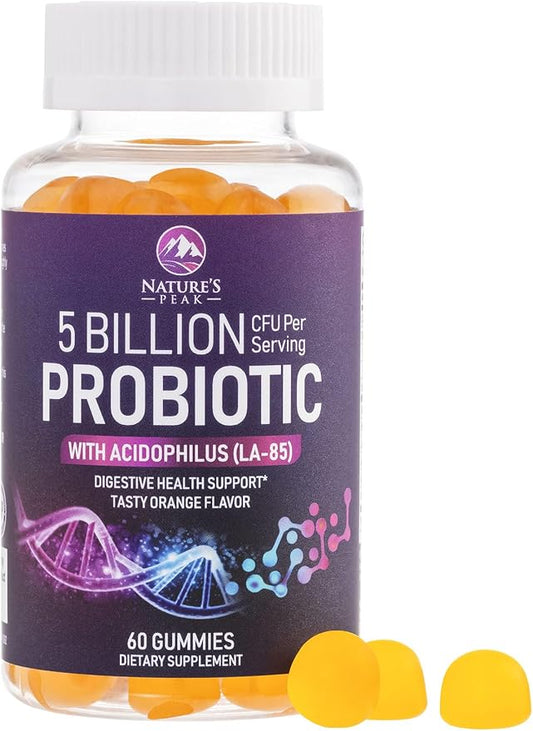 Probiotic Gummies for Women, Men & Teens - 5 Billion CFUs, 6 Pro Biotic Strains - Daily Probiotic Gummy Supplement for Natural Digestive Health, “Good” Gut & Immune Support, Orange Flavor - 60 Count