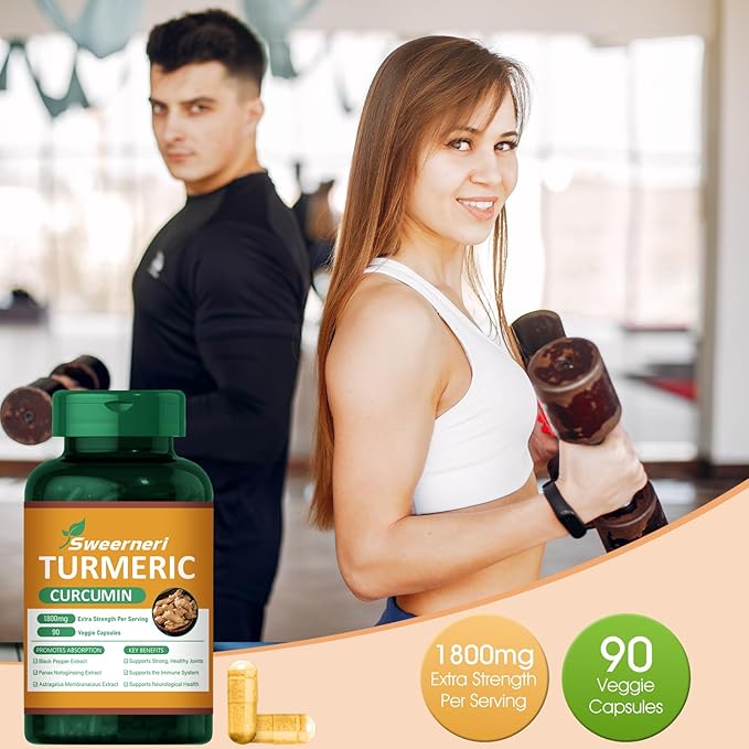 Turmeric Curcumin 1800mg with 95% Curcuminoids & Black Pepper – High Absorption Formula for Joint, Inflammation & Immune Support – Extra Strength, Vegan, Non-GMO – 90 Capsules