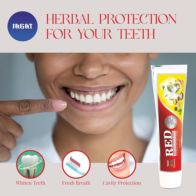 Jagat Devsutra Red Toothpaste | Doctor Recommended Ayurvedic, Organic & Herbal | 100% Natural Teeth Whitening, No Fluoride & Artificial Colors, Gum Cure, Vegan - Pack of 4