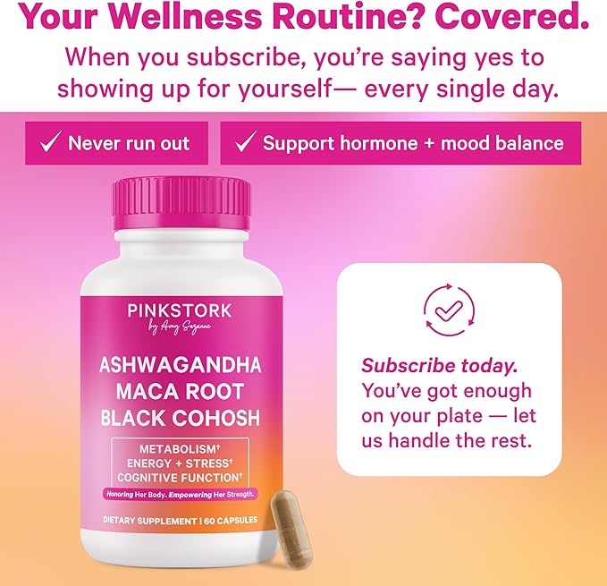 Pink Stork Perimenopause Support for Women – Ashwagandha, Maca Root, Black Cohosh + Dong Quai, Chasteberry, Red Clover – Hormone Balance, Cortisol, Adrenal Support – 60 Vegan Capsules