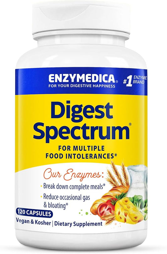 Enzymedica Digest Spectrum, Enzymes for Multiple Food Intolerances, Breaks Down Problem Foods, 120 Capsules