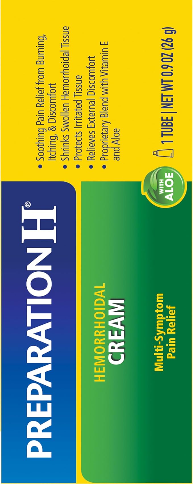 Preparation H Hemorrhoid Symptom Treatment Cream (0.9 Ounce Tube), Maximum Strength Multi-Symptom Pain Relief with Aloe