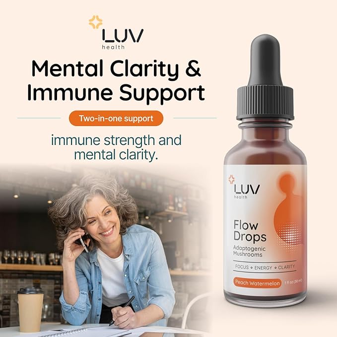 Flow Drops® – Energy Supplement for Focus, Mental Clarity & Immune Support - Adaptogenic Mushrooms with Lion’s Mane, Cordyceps, Reishi, Chaga & Turkey Tail – Vegan, Made in USA 60 Servings