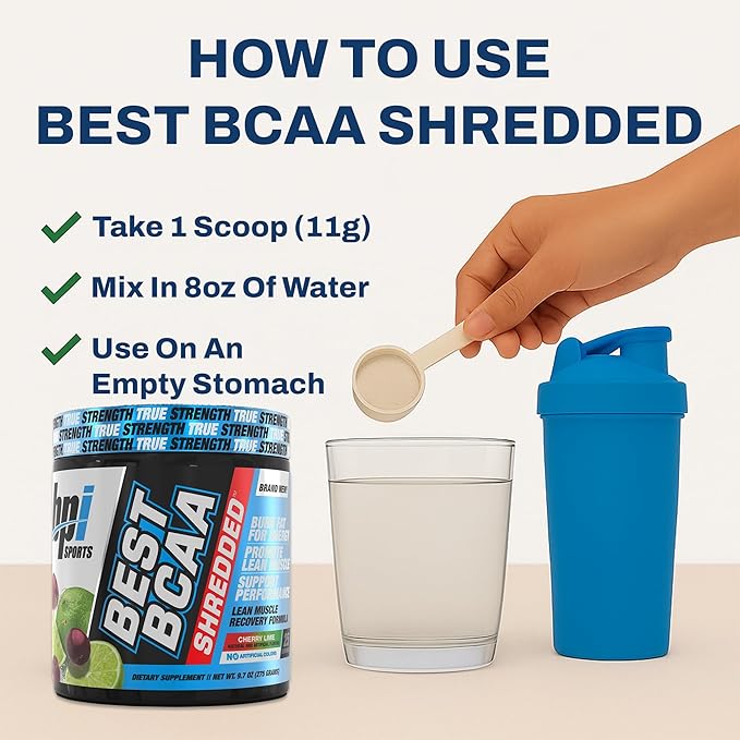 BPI Sports Best BCAA Shredded - Caffeine Free Thermogenic Recovery Drink, Lean Muscle Building BCAA Powder for Women and Men, Preworkout BCAAs Amino Acids Drink- Cherry Lime - 25 Servings