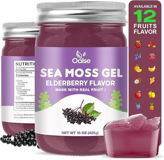 Irish Sea Moss Gel- Real Sea Moss and Elderberry Mixture - 15OZ Wildcrafted Sea Moss Advanced Gel-15OZ Elderberry Flavor