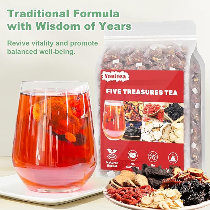 Yonitea Ginseng Five Treasures Tea, Kidney Tea Formula Ginseng Six Treasure for Men and Women, Kidney Cleanse Detox & Repair Natural Traditional Chinese Herbal (60 Bags)