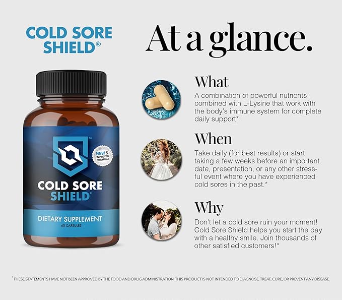 | Daily Cold Sore Supplement Including L-Lysine & Natural Defense Ingredients | Around The Clock Support | 60 Count | Made in The USA