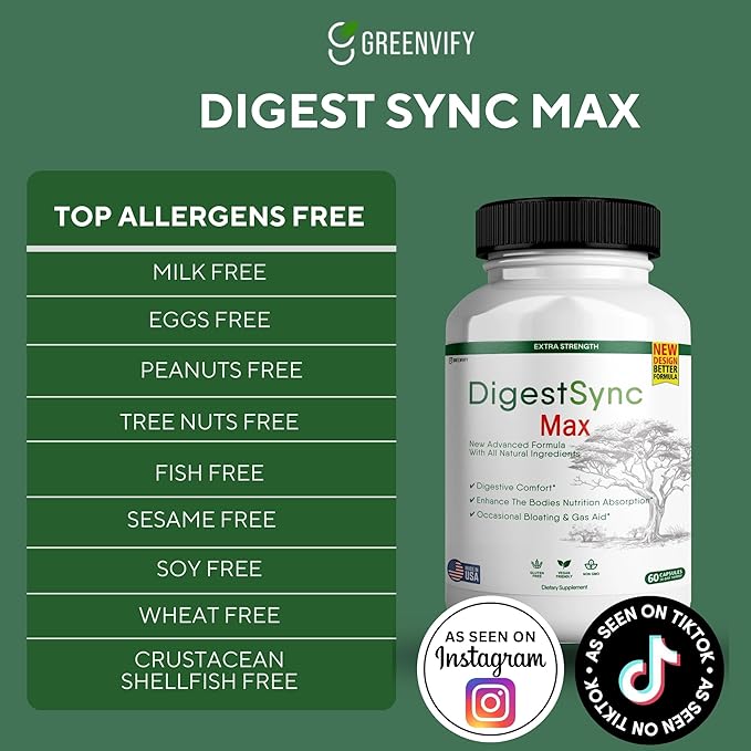 DigestSync Max Extra Strength Digestive Support, 60 Capsules, Gluten Free, Vegan, Natural Ingredients (2)