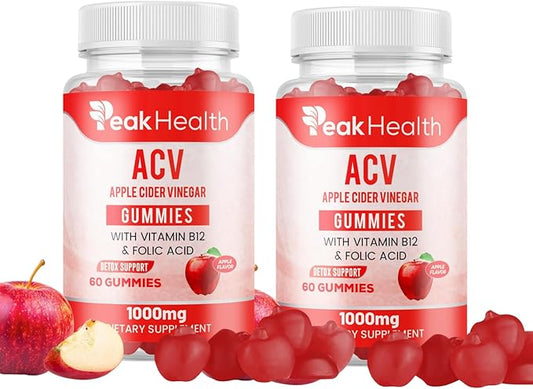 Apple Cider Vinegar Gummies with Vitamins - Delicious Apple Flavor for Women's Health, Metabolism Support & Digestive Wellness, 1000mg ACV with B12, B6, Folic Acid, 120 Vegan Gummies