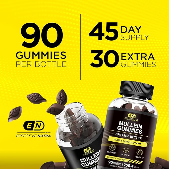 9in1 Mullein Gummies | Lung and Sinus Support for Cleanse, Clarity, and Relief | Vegan, Gluten-Free, Non-GMO Supplement | Natural Berry Flavor, 45-Day Supply, Made in USA (90ct)