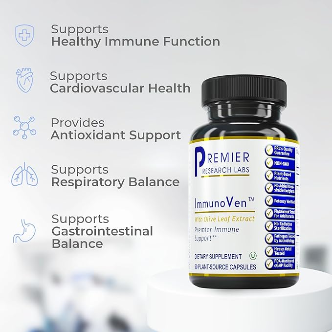 Premier Research Labs ImmunoVen - Immune Health Capsules, Olive Leaf Extract Capsules, Immune Support & Heart Health, Wellness Pills for Men & Women - 90 Vegetarian Capsules