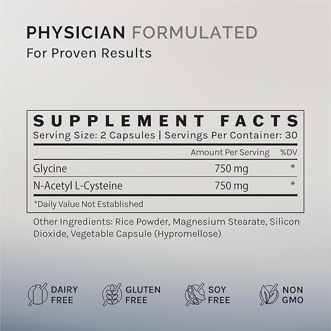 InfiniWell GLYNAC - Glycine & N-Acetyl Cysteine (NAC) Supplement - Promote Antioxidant Support, Cellular Health, Detoxification & Longevity Through Glutathione Synthesis (60 Capsules)