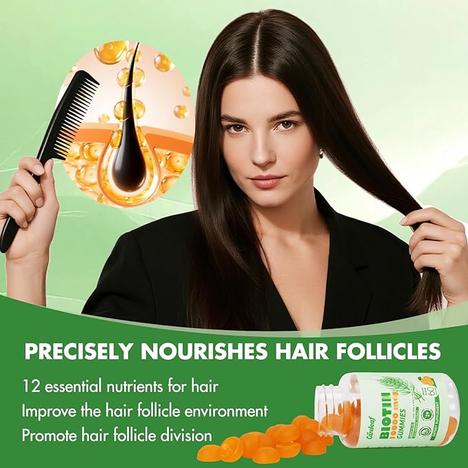 Sugar Free Biotin Gummy Hair, Nails & Skins Gummies-2500mcg Enhanced Hair, Skin & Nails Supplement Orange Flavor 60 Cts/Bottle