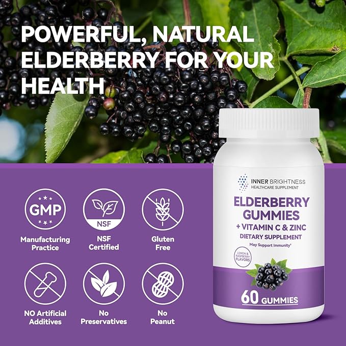 Elderberry Gummies for Adults – 60 Count | Black Elderberry with Vitamin C & Zinc | Immune Support Supplement, Antioxidant Gummies, Non-GMO, Vegan, Gluten-Free, 2-Month Supply