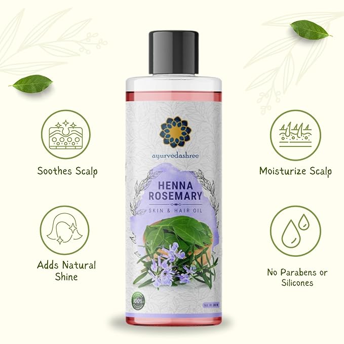 Henna Rosemary Hair Oil 200 ml, 6.76 fl oz with Neem, Shikakai, Bhringraj, Amla, Brahmi, Sesame, Olive & Sunflower Oils