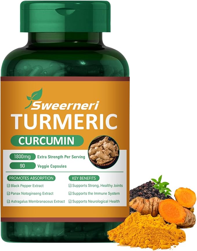 Turmeric Curcumin 1800mg with 95% Curcuminoids & Black Pepper – High Absorption Formula for Joint, Inflammation & Immune Support – Extra Strength, Vegan, Non-GMO – 90 Capsules