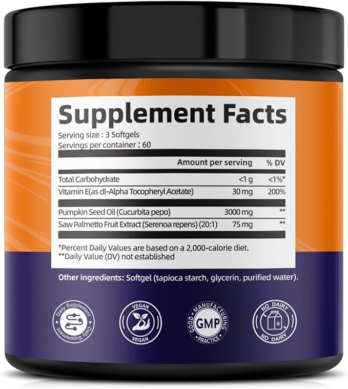 Pumpkin Seed Oil with Saw Palmetto Capsules, High Concentrated Pumpkin Seeds Oil Supplement, Cold Pressed, Supports Hair, Urinary, Bladder & Prostate Health, Vegan, Non-GMO, 180 Softgels