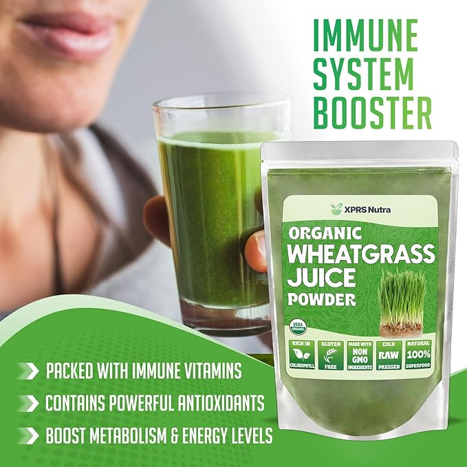 XPRS Nutra Organic Wheatgrass Juice Powder - Sustainably Grown - Instant Wheat Grass Juice Powder Made from Concentrated Juice - More Potent Than Organic Wheatgrass Powder - 8 Ounce