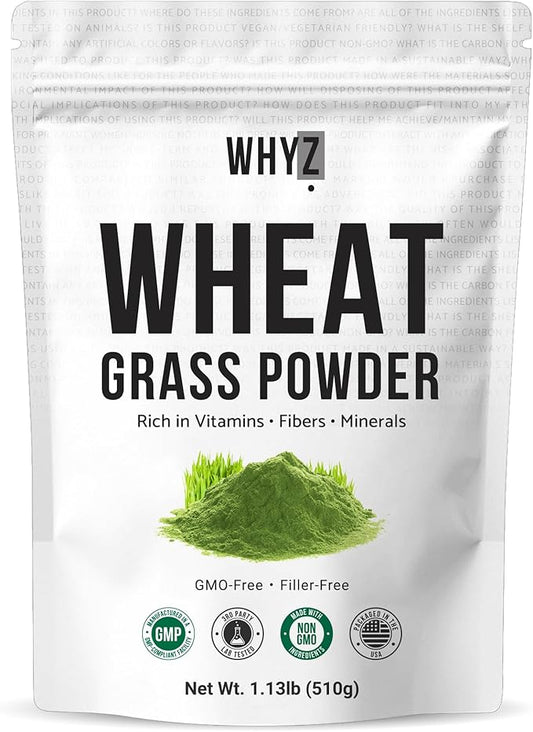 Wheatgrass Powder 100% Pure Whole-Leaf Wheatgrass Powder, Nutrient-Rich Green Wheat Grass Superfood Premium for Smoothies Juices & Wellness Support, Gluten Free Vegan Non-GMO 510g