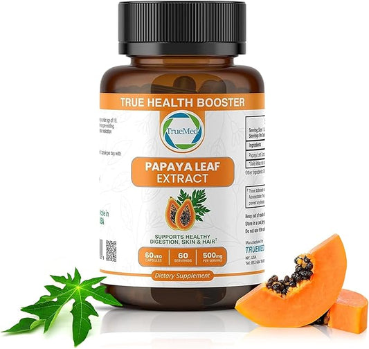 Papaya Leaf Extract 500 mg for Hair, Skin with 4X Extra Strength Support Blood Platelet with 60 Capsules for 60 Days Supports Digestive Health & Natural Antioxidant