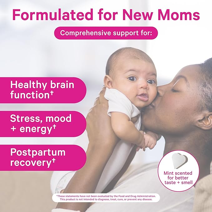 Pink Stork Total Postnatal Vitamins for Women - Mint Essenced Capsules with Vegan DHA, Iron, Folate, and Vitamin B12, Postpartum Recovery Essentials - 1 Month Supply