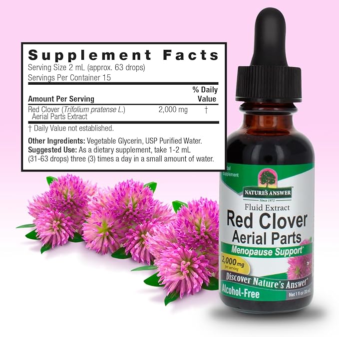 Nature's Answer Red Clover Extract 1 Ounce - Alcohol Free, Women Wellness, Female Support Supplement with Daily Sevrings Extract, Kosher, Gluten Free, Made in USA