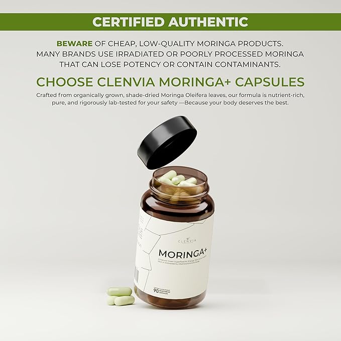 Organic Moringa Capsules 1000mg – 100% Pure Moringa Leaf Powder – Premium Quality Green Superfood Supplement – Rich Botanical Source with Natural Plant-Based Ingredients – 90 Capsules – Made in USA