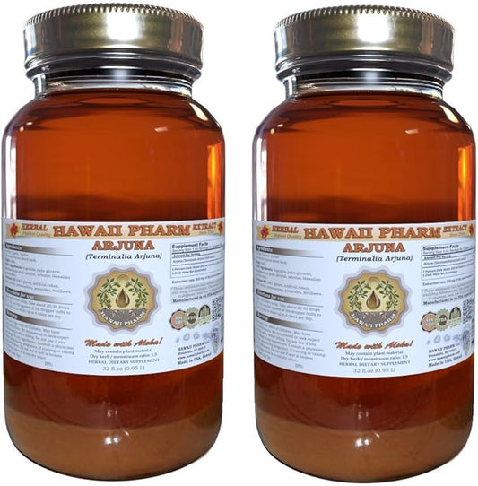 Arjuna Liquid Extract, Organic Arjuna (Terminalia Arjuna) Dried Bark Powder Tincture Herbal Supplement 2x32 oz Unfiltered