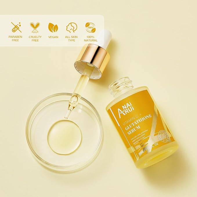 ANAI RUI Vitamin C Glutathione Serum with Hyaluronic Acid, and Niacinamide, for Dark Spots,Wrinkles, Improves Skin Tone, Hydrating & Glowing 1.05fl.oz