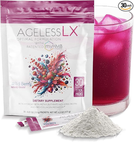 Powder Supplement for Women - with HMB Collagen Enhancer Plus Vitamin D3 with K2, Horsetail and Biotin for Lean Muscle and Stronger Hair and Nails - 30 Powder Packets, Wild Berry