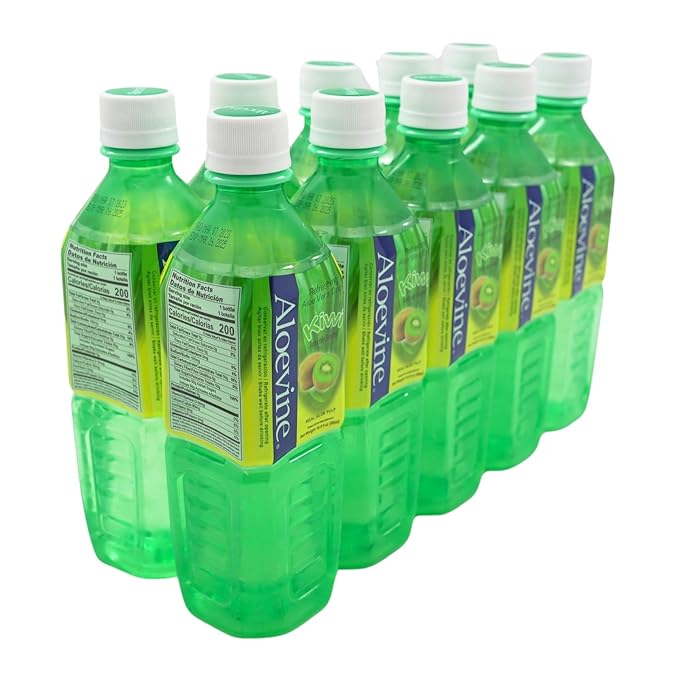 Aloevine Aloe Vera Drink Kiwi healthy juice pure with chunks of aloe l 16.9 oz. 10 pack l plant based Vegetable Korean drinks