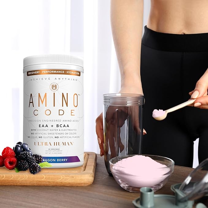Ultra Human Amino Code | Essential Amino Acids + BCAAs + Coconut Water Electrolytes | Fast Hydration Workout Recovery Flavored Amino Energy Powder Drink | Clean Formula, 40 Servings - Dragonberry