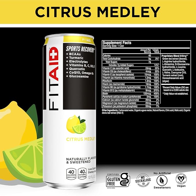 FITAID Post-Workout Recovery Drink Variety Sampler Pack, No Artificial Flavors or Sweeteners, 100% Clean, Vegan, Gluten-Free, Keto-Friendly, Paleo Friendly, 4 Flavors (Pack of 12)