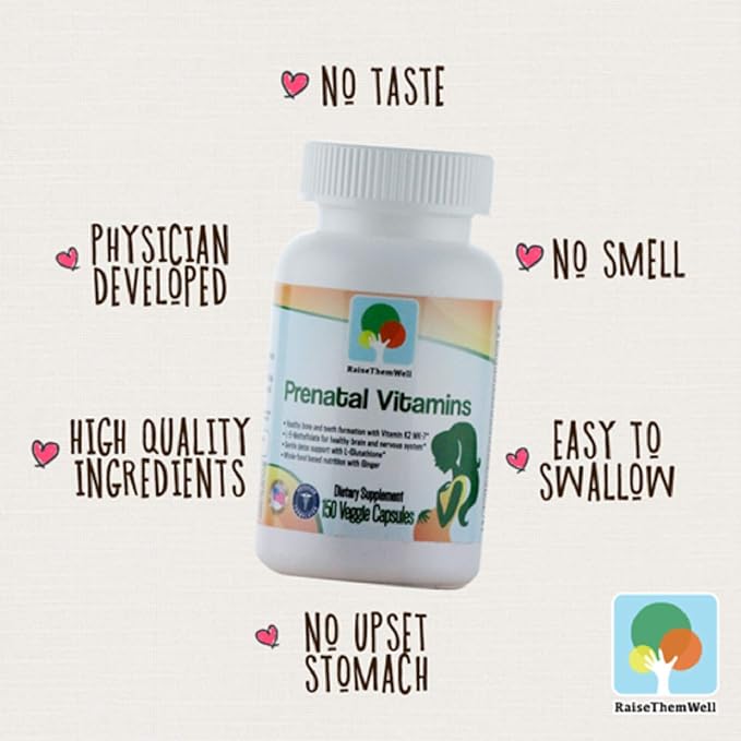Prenatal Multivitamin with Methylfolate, K2 MK-7, Glutathione & Iron, Physician Developed, Non-GMO, Supports Healthy Pregnancy, Brain & Bone Development, 150 Veggie Capsules