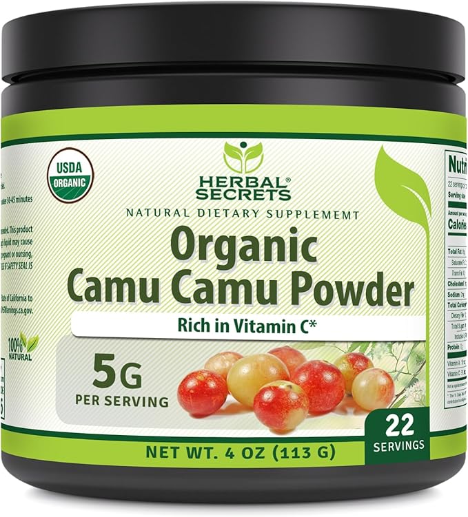 Herbal Secrets Camu Camu Powder Supplement | 4 Oz 113 Grams | 22 Servings | Non-GMO | Gluten Free | Made in USA
