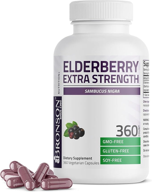 Bronson Elderberry Extra Strength, Supports Healthy Immune System & Antioxidant Protection, Non GMO, 360 Vegetarian Capsules