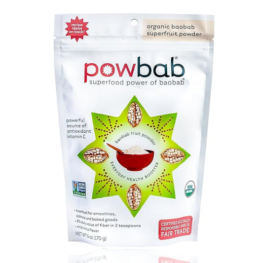 powbab Organic Baobab Superfruit Powder, Fair Trade, Raw - 6 oz pouch, 39 servings