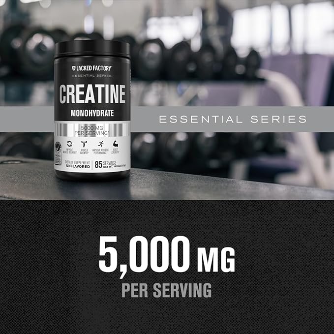 Jacked Factory Creatine Monohydrate Powder 425g - Creatine Supplement for Muscle Growth, Increased Strength, Enhanced Energy, & Improved Athletic Performance 85 Servings, Unflavored