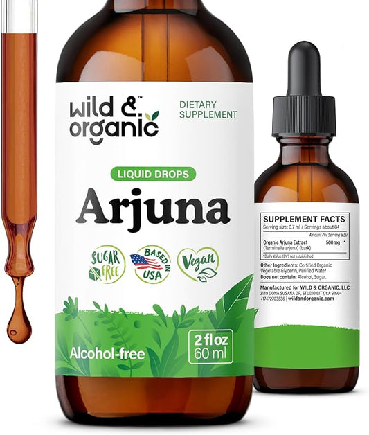 Wild & Organic Arjuna Tincture - Overall & Antioxidant Support Supplement - Terminalia Arjuna Bark Extract Drops - Vegan, Sugar & Alcohol-Free - 2 fl oz